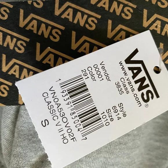 VANS Hooded Womens Size VN0A53OV02F Classic V Pullover Sweatshirt Grey Logo Pink - Picture 4 of 4